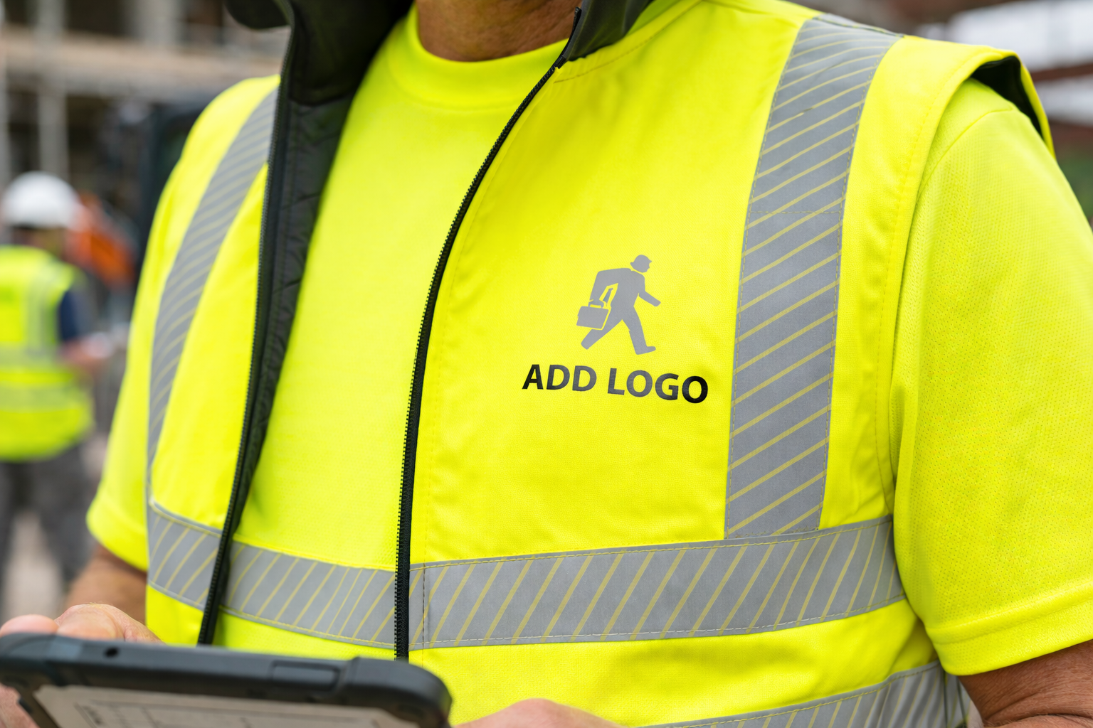 High-visibility vest with custom logo on chest