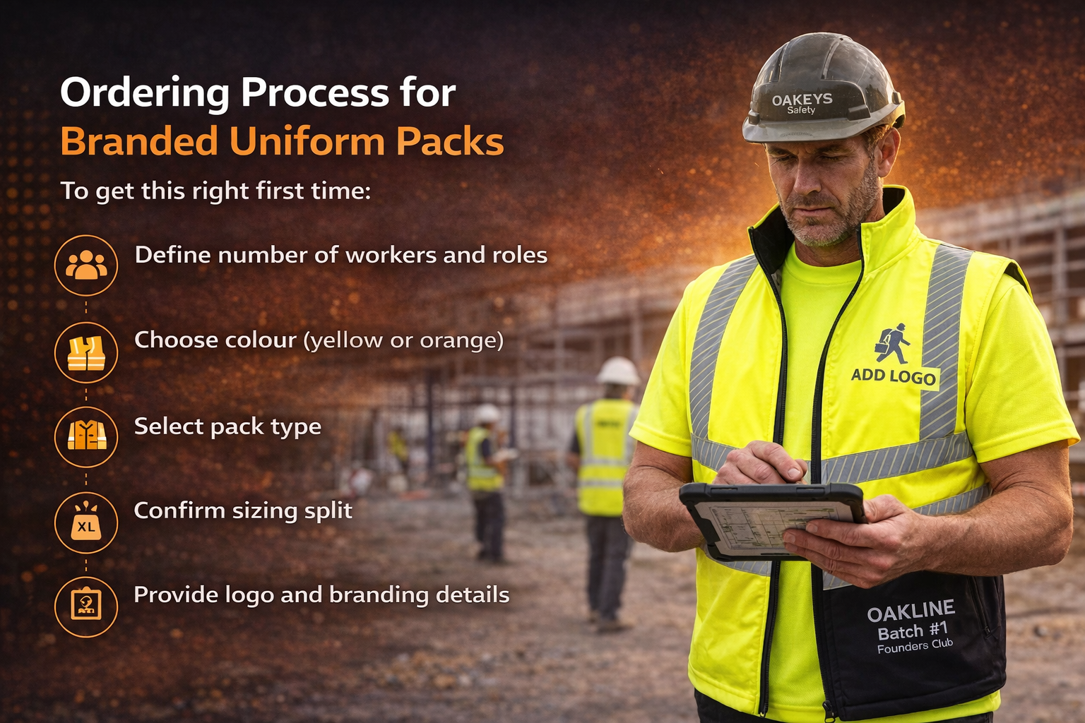 Construction worker using tablet on building site