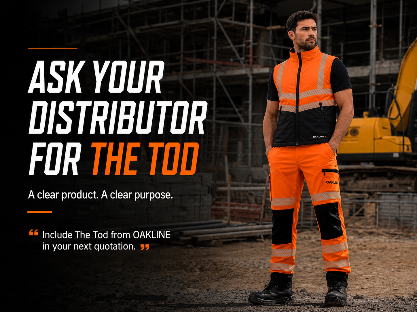 Construction worker in orange hi-vis at building site