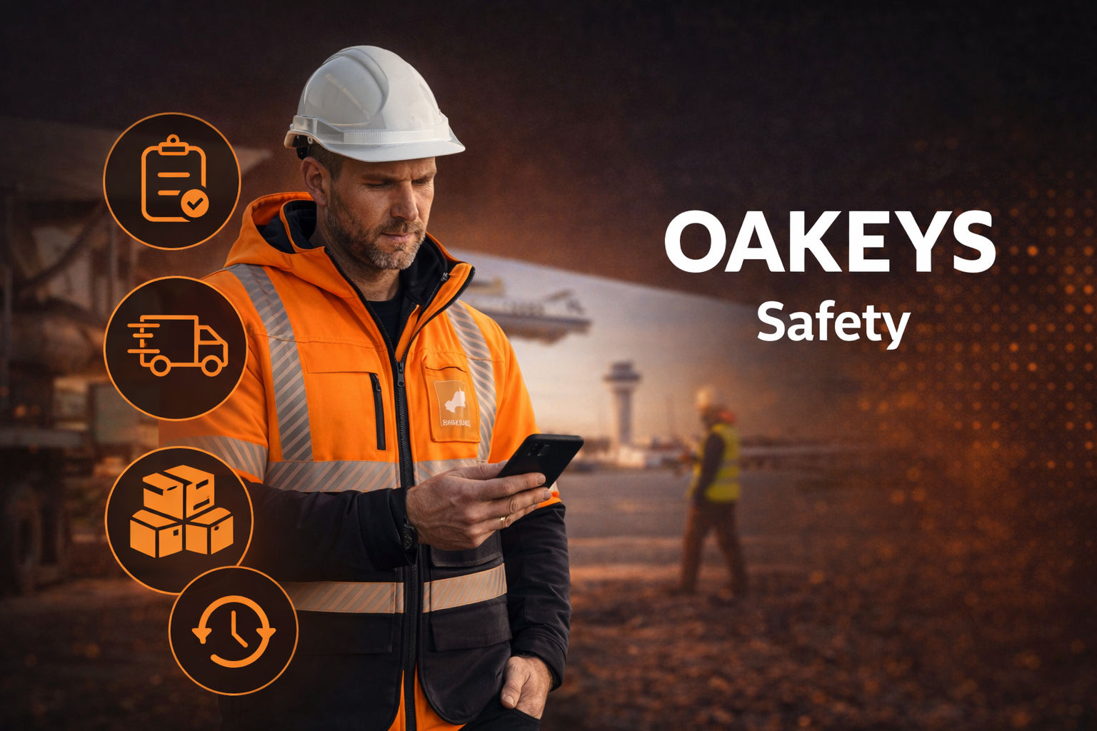 Construction worker using phone at industrial site