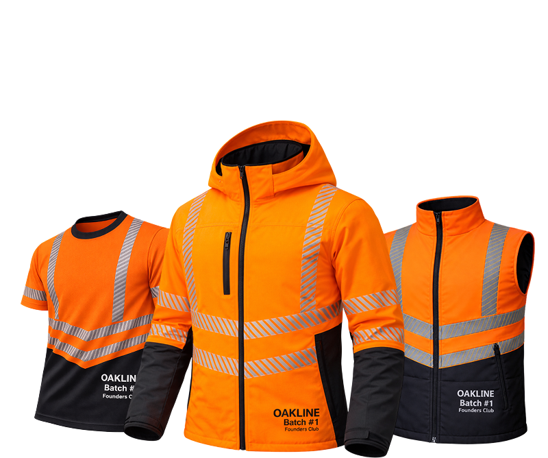 High-visibility orange workwear with reflective stripes
