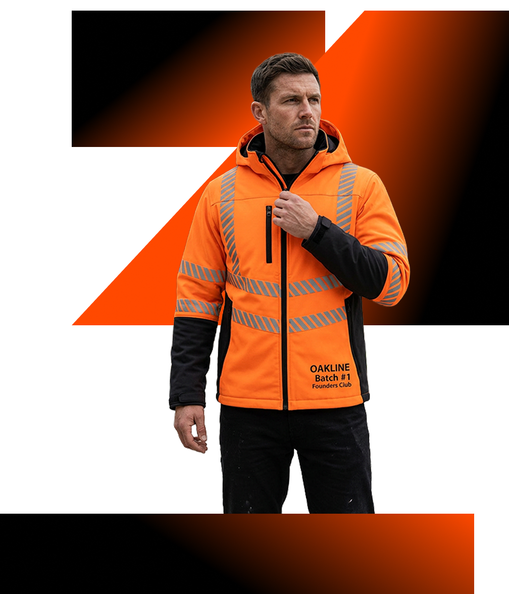 Man wearing orange high-visibility jacket with reflective stripes