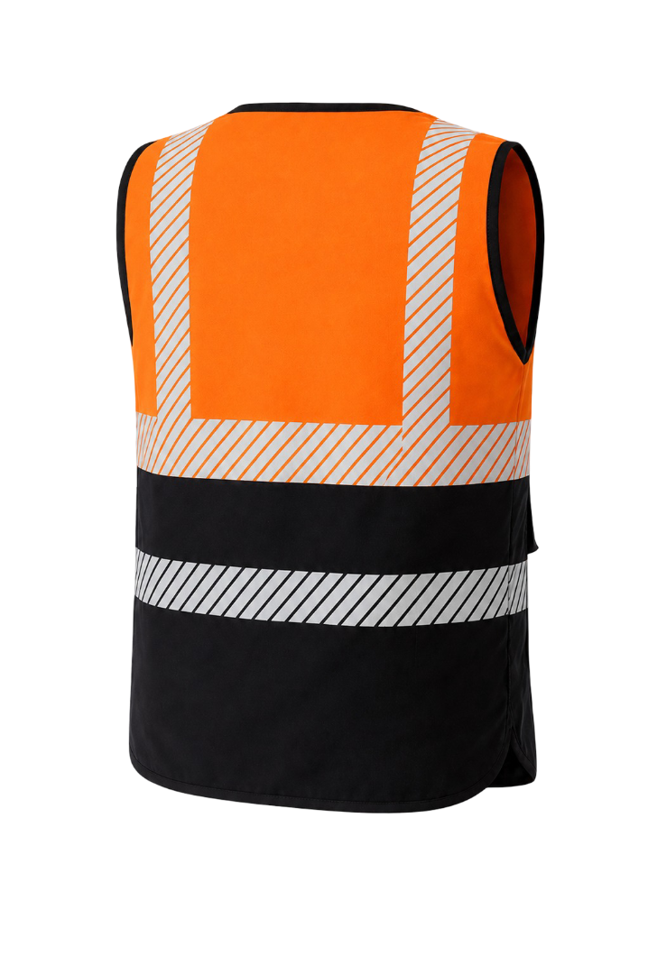 Orange and black high-visibility safety vest