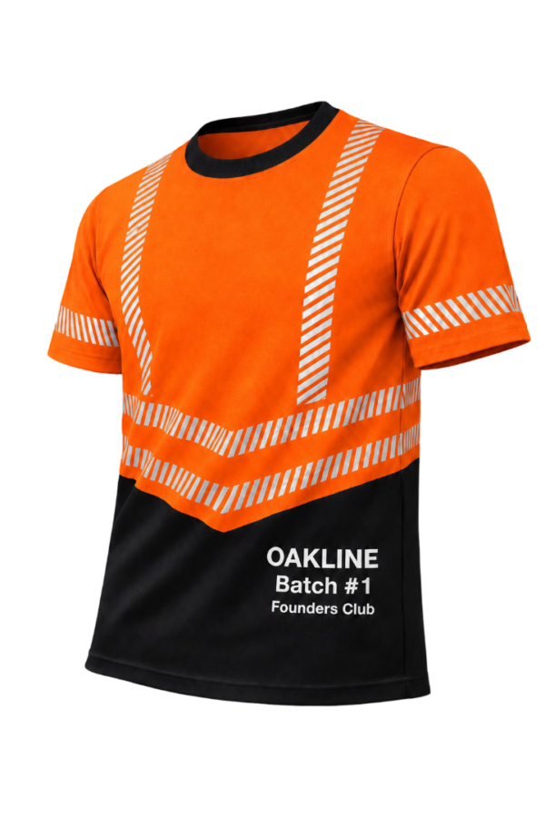 Orange and black high-visibility T-shirt with reflective stripes