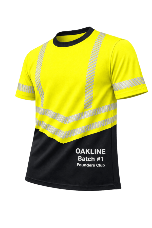 High-visibility yellow and black reflective work T-shirt