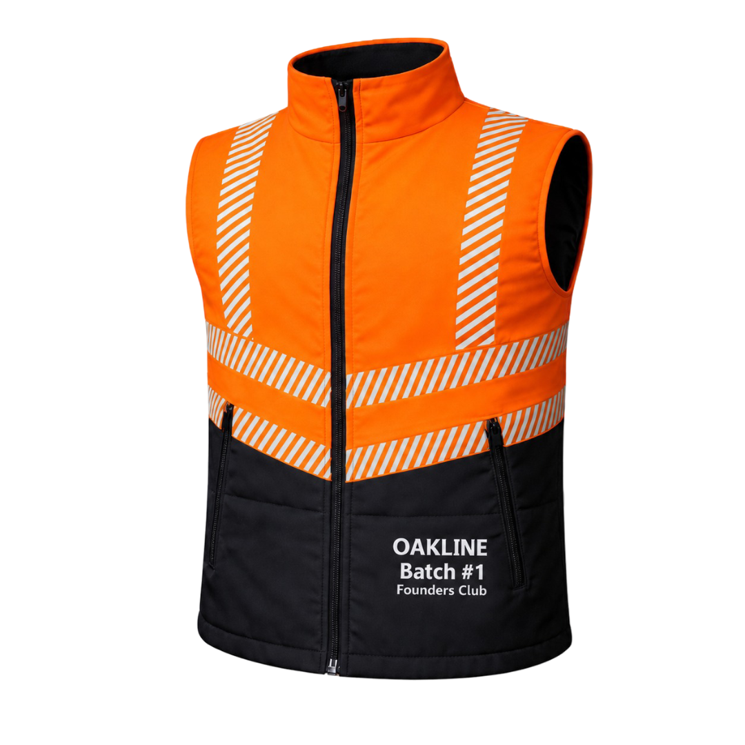 Orange high-visibility vest with reflective stripes