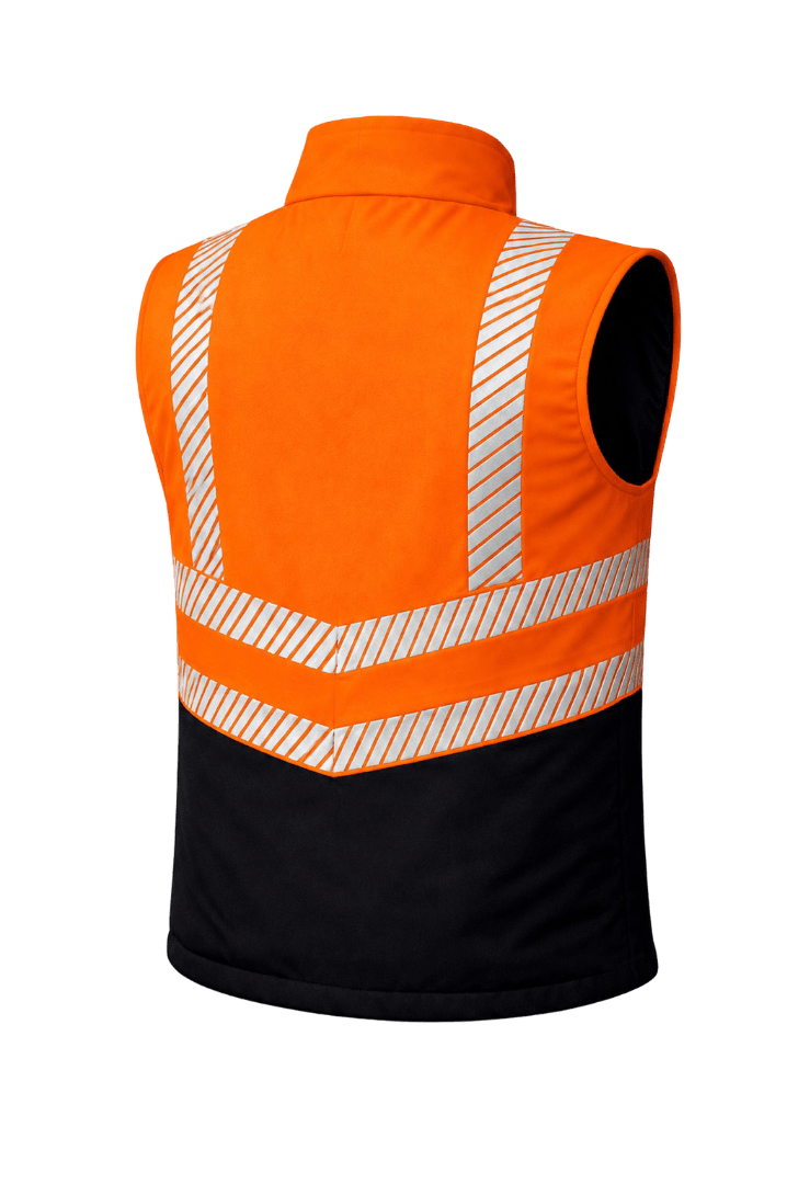 Orange high-visibility safety vest with reflective stripes