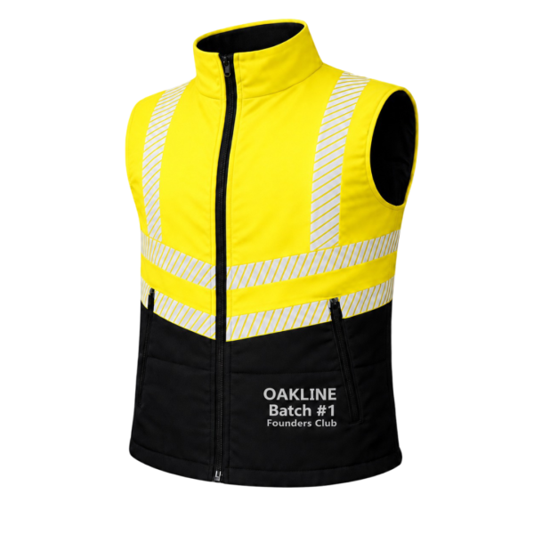 High-visibility yellow and black safety gilet