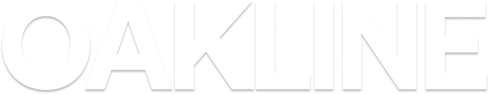 Oakline logo in bold grey uppercase letters