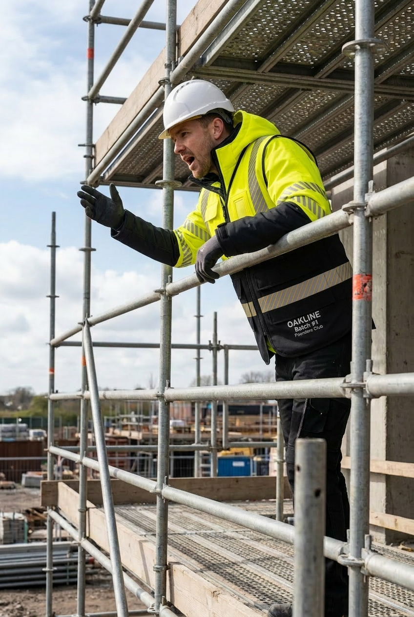 OAKLINE The Blake Hi Vis Executive Vest In Yellow - manager on scaffolding