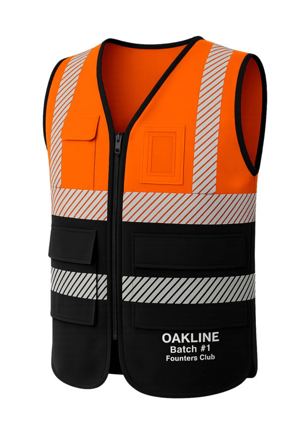 Orange and black high-visibility safety vest