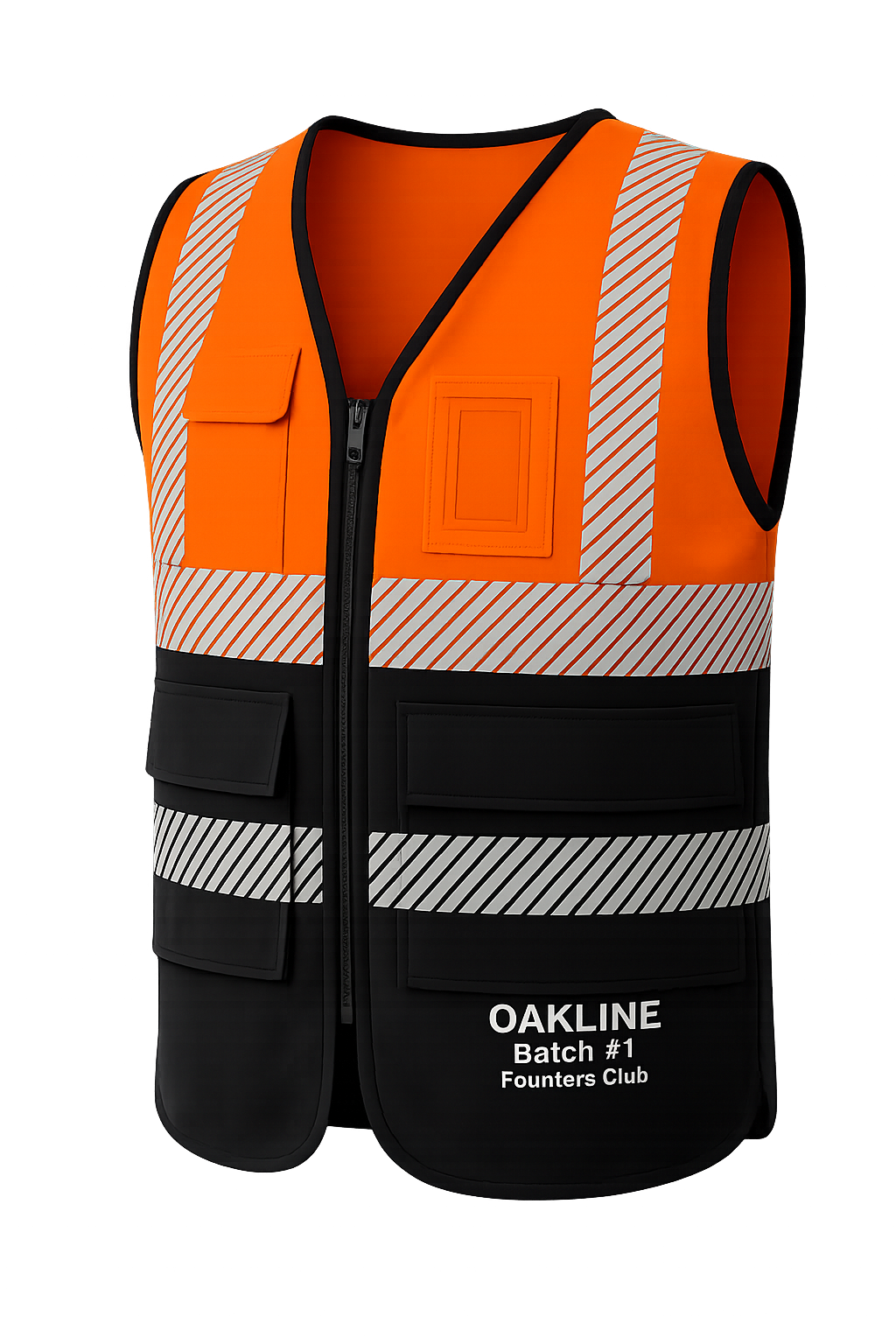 Orange and black high-visibility safety vest
